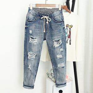 DSorothy Zomer gescheurde boyfriend jeans voor dames mode losse vintage hoge taille jeans plus maat jeans XL blauw