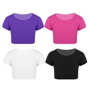 IEFiEL Kinderen Meisjes Effen buikdans crop top met korte mouwen Gymnastiek Sportkleding Actieve top T-shirts 5-6 Years ivoor