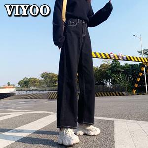 VIYOO Vrouwen Jeans Zwart Koreaans Y2K Kleding Dweilen Broek Denim Vintage Zwart Casual Broek Vrouwen Hoge Taille Herfst Baggy Jeans Streetwear S zwart