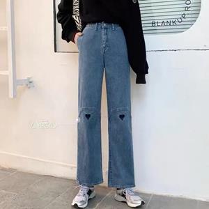 Yukiesue Lente 2022 Womens Fashion Hoge Taille Liefde Pint Vrouwen Wijde Pijpen Jeans Baggy Vrouw Capri Rechte Broek Jean Mom jeans Zwart S zwart