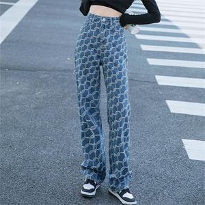 Yukiesue Lente 2022 Damesmode Hoge Taille Vrouwen Wijde Pijpen Jeans Baggy Vrouw Denim Cargo Lange Broek Jean Moeder jeans Broek XS blauw