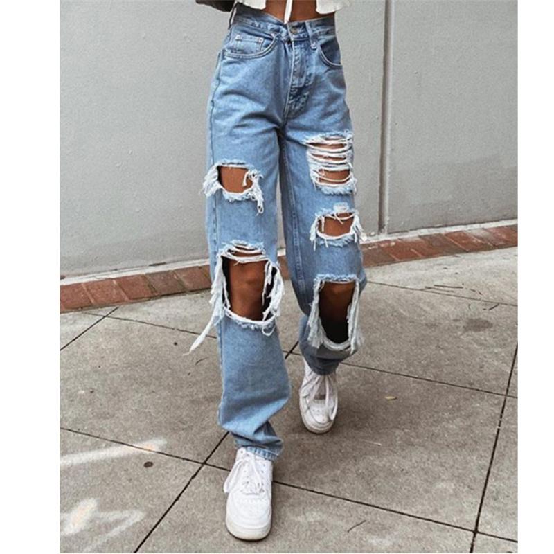 Yukiesue Sexy Boyfriend Gescheurde Jeans vrouw Bagge Vrouwen Gaten Vernietigd Gebroken Broek Vintage Vrouwelijke Denim Broek Verontruste Ontwerper S zwart