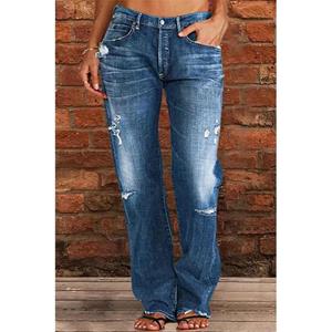 Wangpai Apparel Bud Jeans-damesbroek met ruwe rand en hoge taille 2XL
