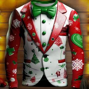 Bobby3 Man Business Kerstfeest Serie Nep Pak Mode Interessante 3d Geprinte Lange Mouw Ronde Hals Trend Plus Size Kleding L