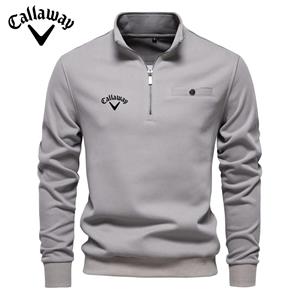 Callaway 2024 Herfst Nieuwe Heren Lange Mouw Half Zip Hoodie Casual Effen Kleur Zak Decoratie Geborduurde Top XL grijs