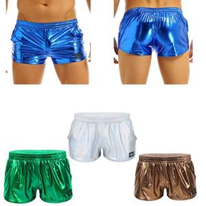 Heren Glanzend Metallic Laagbouw Elastische Tailleband Boxershorts Lounge Korte Broek Strandkleding L koffie