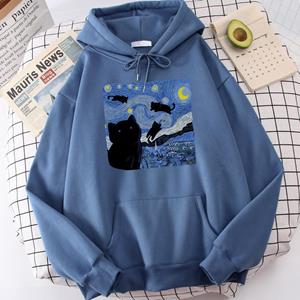 ETST 011 De Starry Cat Night Printing Hoodies Heren Herfst Oversize Hoodie Mode Fleece Sweatshirts Casual S-Xxl Pullover Tops S