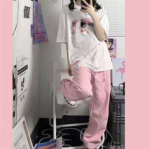 Fantastic wardrobe Y2K Baggy Roze Jeans Vrouwen Kawaii Koreaanse Mode Oversize Lage Taille Wijde Pijpen Denim Broek Streetwear Losse Broeken Alt S roze
