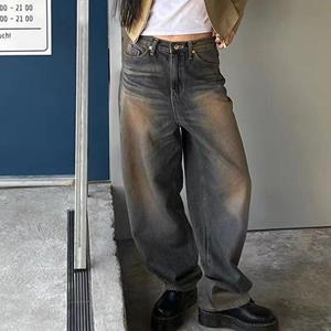 MR75XL Y2K Vrouwen Koreaanse Vintage Streetwear Baggy Jeans Hoge Taille Rechte Wijde Pijpen Broek Denim Broek Fee Grunge Alt Kleding L blauw