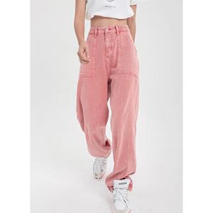 Fantastic wardrobe Herfst roze vrouw jeans hoge taille wijde pijpen denim broek baggy streetwear dames vintage rechte jeansbroek S roze
