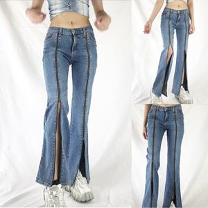 RJ37CE Dames Baggy Jeans Hoge taille rechte broek Vintage denim broek met wijde pijpen Streetwear L hemelsblauwe kleur