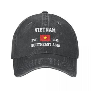 91530103MABXANBX49 Unisex volwassen Vietnam Vietnamese vlag houtskool gewassen denim baseball cap unisex klassieke vintage katoen papa trucker hoed One Size