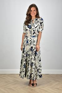 Ulla Johnson rok Faun lang met plooien en print blauw