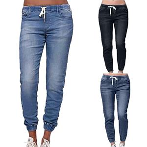 WQJ17EP Damesmode casual mid-taille zak jeansbroek denim casual broek L zwart