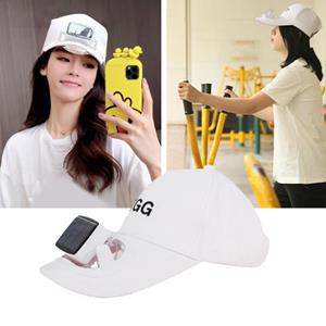 Wanderlust Wares Fan Sunhat Sterke Wind Koelende Zonneklep Letter Borduurwerk Lange Rand Zonbescherming Afneembare Fan USB Of Zonne-oplaadbare Heren Fan Cap Hoofddeksel zwart