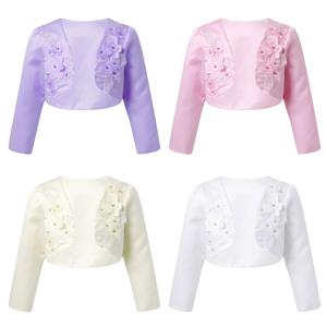 IEFiEL Kids Meisjes Lange Mouw 3D Bloem Applique Bolero Bruiloft Prinses Cover Up Bolero Vest 2-3 Years wit