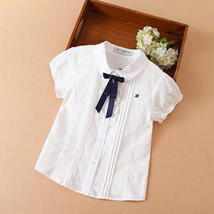 Kuyeebear Meisjes Blouse Shirts Zomer Korte Mouw Katoen Mooie Strik Casual Witte Tops Voor 10-12 Jaar Kinderkleding 110 wit