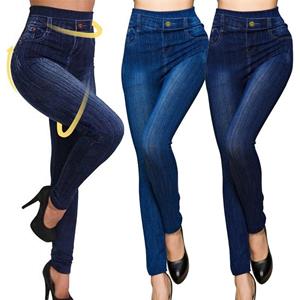 1Lorraine Dames Plus Size potloodbroek Imitatie jeans Denim broek Hoge taille legging Casual S donkerblauwe kleur