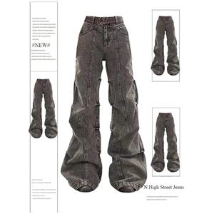 Exotic Dames grijze jeans Vintage Koreaanse jaren 90 esthetische denim broek Harajuku hoge taille Cowboy broek mode Y2K jaren 2000 Trashy kleding S grijs