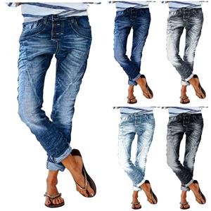 WQJ17EP Damesmode Retro Veelzijdige Casual Dagelijkse Skinny Slim Denim Broek L zwart