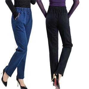 WQJ17EP Jeans van middelbare leeftijd en ouderen Lente rechte hoge taille elastische losse jeans dames L zwart