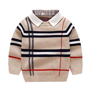 MR75XL Herfst en winter kinderkleding jongens geruite trui afneembare kraag voor kinderen kerngesponnen garen trui trui 100cm beige/wit