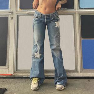 Delicate-Y Lente- en herfststraat vijfpuntige asymmetrische jeans met sterrenprint S blauw