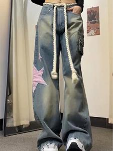 Diana Fashion Clothes Vintage Harajuku Oversize Baggy Star Print Jeans Dames Hoge Taille Jaren 2000 Y2k Denim Broek Vrouwelijke jaren 90 Esthetische Retro Wijde Pijpen Broek 2024 Nieuw S blauw