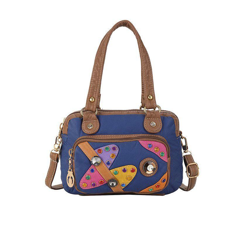 Vrouwelijke Schoudertassen Handbediende Messenger Bags 2023 Nieuwe Retro Gewassen Lederen Vrouwelijke Handtassen Met Diamanten Hit Kleur Tassen 8x20x13 cm