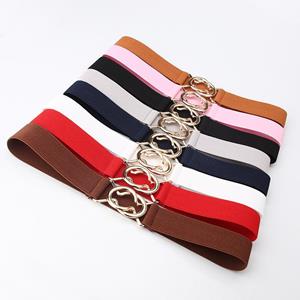 Pet supplies3 Dames effen kleur elastische riem goud ronde gesp riem mode riem jurk jas rood