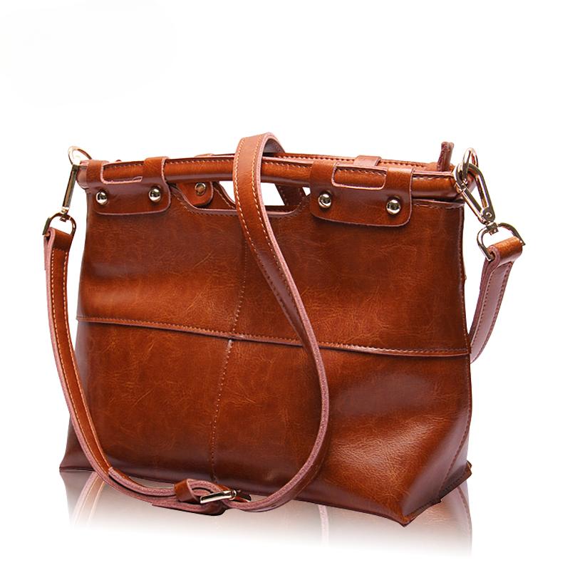 VeraBags Originele damestas van ecologisch rundleer, damestas met klinknagel, schoudertas, retro tas 21cm*11cm*25cm zwart