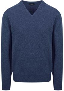 Sweater William Lockie Trui Lamswol V-Hals Indigo Blauw