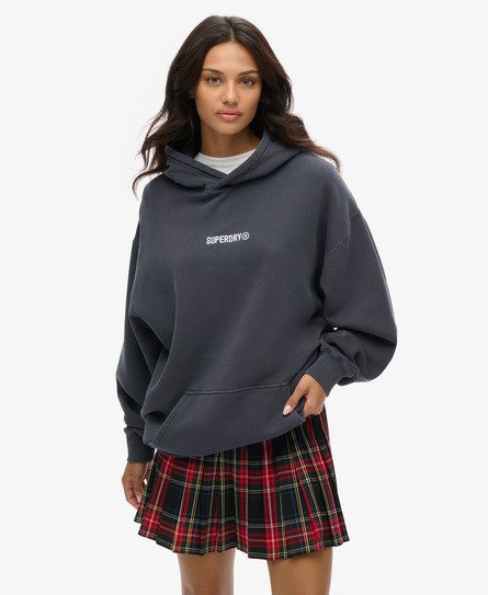 Superdry Vrouwen Oversized Hoodie met Print en Micrologo Donkergrijs