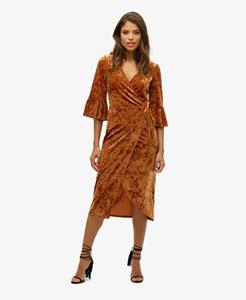 Superdry Vrouwen Fluwelen Midi-jurk met Korte Mouwen Bruin