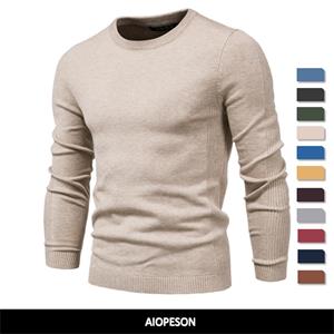 AIOPESON Men Fashion Warme Wintertrui Heren Dikte Pullover O-hals Effen Kleur Slim Fit Kwaliteit Heren Truien Pull Heren S 50-55kg zwart