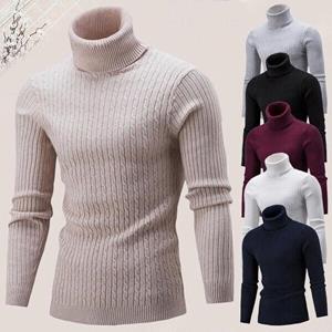 FIVE FIVE Herensweater met hoge kraag Herfst- en wintermode Warme gebreide coltrui voor heren met lange mouwen Warme truien XXXL wit
