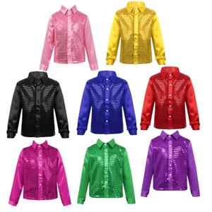 Daenrui Kinderen Jongens Glanzende Lovertjes Jazzdans Stage Performance Shirt met lange mouwen Feestkostuums 4-5 Years blauw