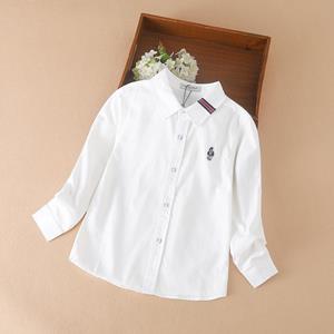 Kuyeebear Jongens Lange Mouwen Wit T-shirt 2024 Nieuwe Lente Herfst Kinderen Kraag Shirt Kinderen Schooluniform Katoenen Kleding 120 wit