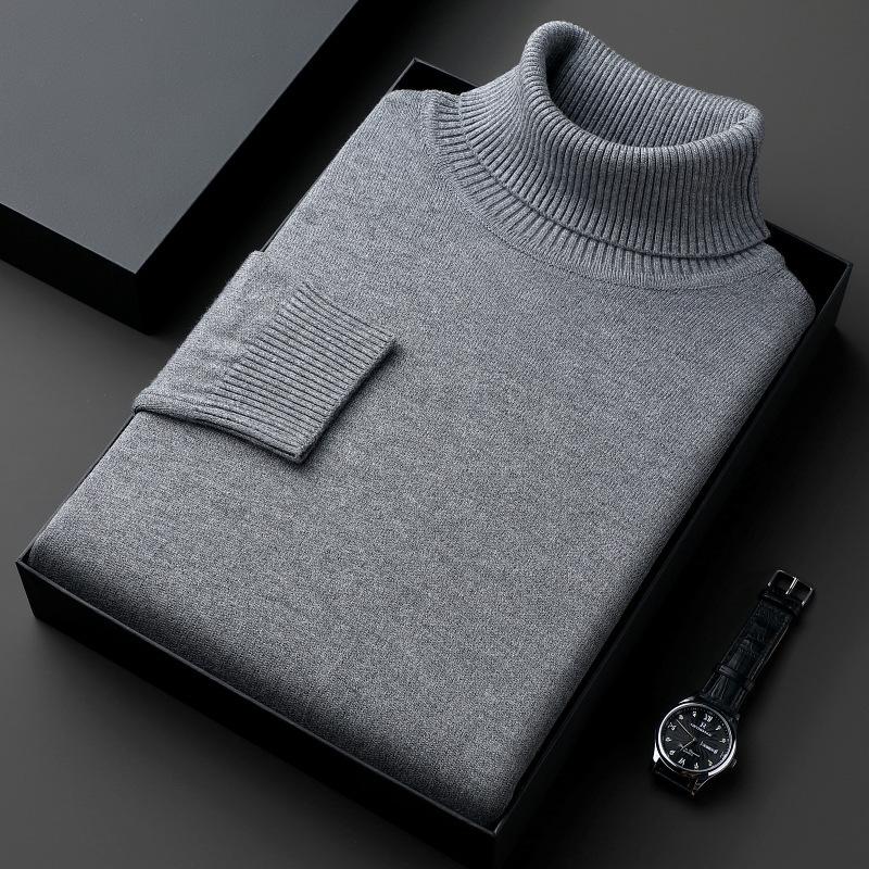 NB Fashion Herfst Winter Herenkleding Trui Slim Fit Lange Mouw Trui Effen Kleur Heren Hoge Hals Sweatwear Heren Gebreide Turtleneck Trui S bruin
