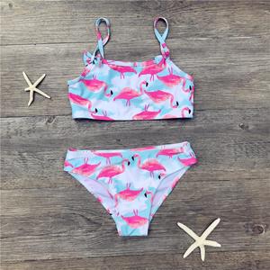 Fox Swimwear Meisjes bikini schattige flamingo print tweedelige strandkleding kind split badmode badpak babybadpak 5-6 years roze