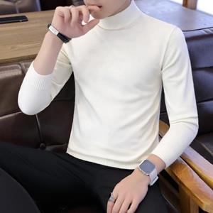DILLER Heren herfst winter dieptepunt trui coltrui met lange mouwen effen kleur breien tops slim fit verdikte fleece voering trui trui L zwart