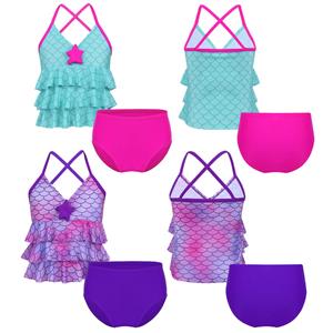 IEFiEL Kinderen Meisjes Zeemeermin Badpak Badmode 2 STKS Bikini Zomer Badpak Tankini Tops met Bodems 10-12 Years meer blauwe kleur
