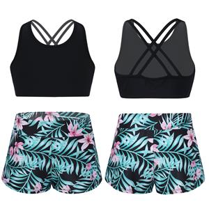 IEFiEL Kinderen meisjes bedrukte Rash Guard tankini sport crop top + zwemshort badpak strandbadkleding 5-6 Years zwart/groen