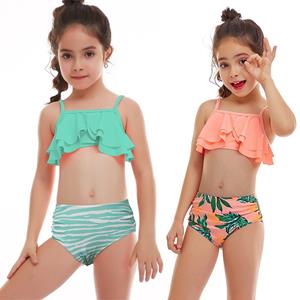 Selfyi Peutermeisjes Badpakken met ruches Tweedelige badpakken Crop top met cami en gestreepte bikinibroekjes Sneldrogende badkleding Zonnepak voor kinderen Tankinipak 140