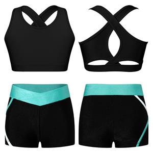 Inhzoy Meisjesbikinitankiniset Tanktop + shorts Tweedelig sportpak Sportkleding Kinderballetshirt Sportset Danskleding 3-4 Years zwart/meer groene kleur