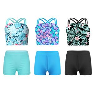 Manyakai Zwemkleding voor kinderen, meisjes, dubbele schouderbanden, tanktop met shorts voor zwemmen in het strandzwembad 5-6 Years meer groene kleur