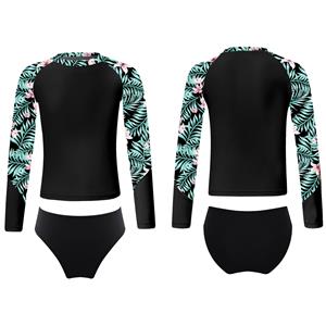 Inlzdz Rashguard badpak voor meisjes UV-bescherming 2-delig zwemshirt met lange mouwen, zwemshirt met bikinibroekje, badkleding 5-6 Years oranje