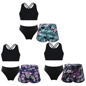 IEFiEL Meisjes Kids Tankini Set Sport Badpak Vest Top met shorts en slips Dans Gymnastiek Badkleding 7-8 Years groen/zwart