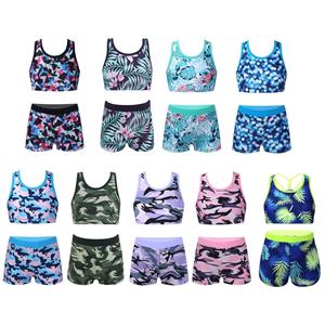 Sxiwei Tweedelige zwemkleding voor meisjes, mouwloze Y-vormige tanktop met rug en boyshorts 5-6 Years marineblauwe kleur