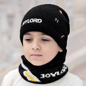 Kinderen Winter Mode Gebreide Muts Casual Winddicht Warme Sjaal + Pullover Muts Letter Jongen Muts zwart